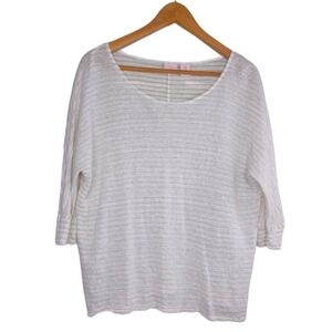 St. Tropez West Womens Linen Blend Striped Top